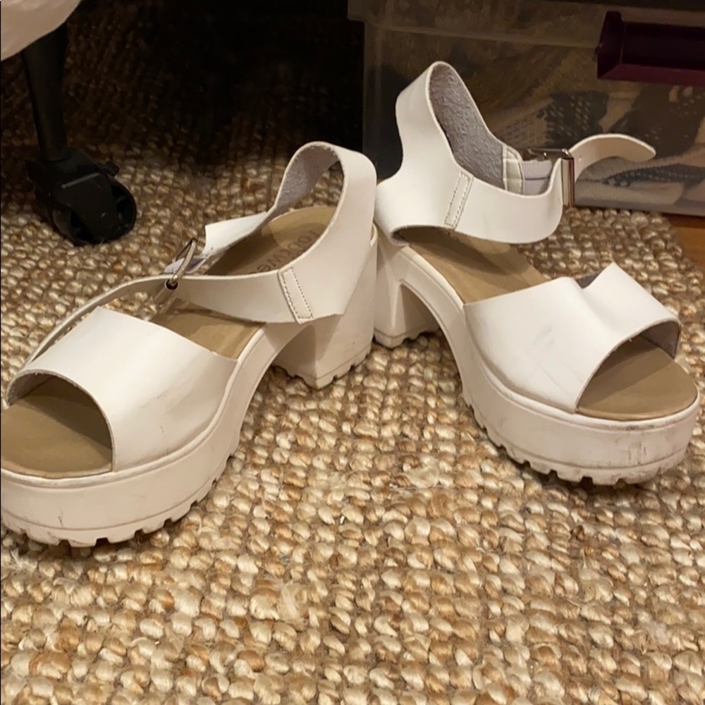White chunky platform heels